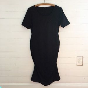 Maternity Midi Dress Ruched Bodycon Black XL
